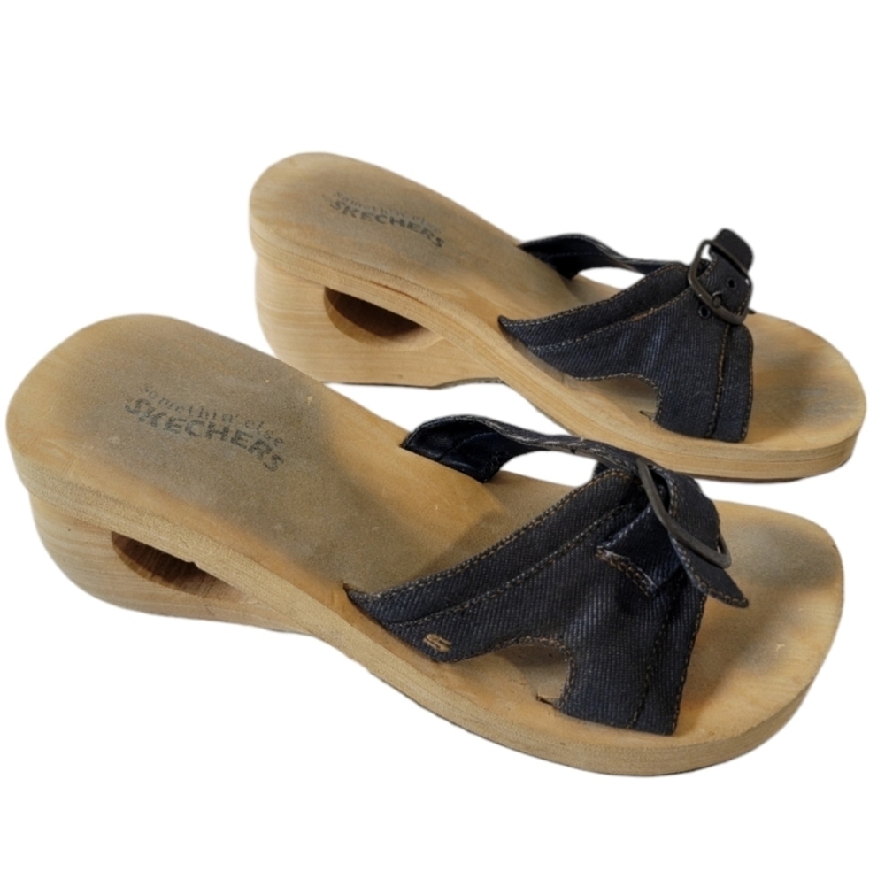 VTG Y2K SKETCHERS Something Else Chunky Platform Wedges Sandals Sz 10.5 Denim
